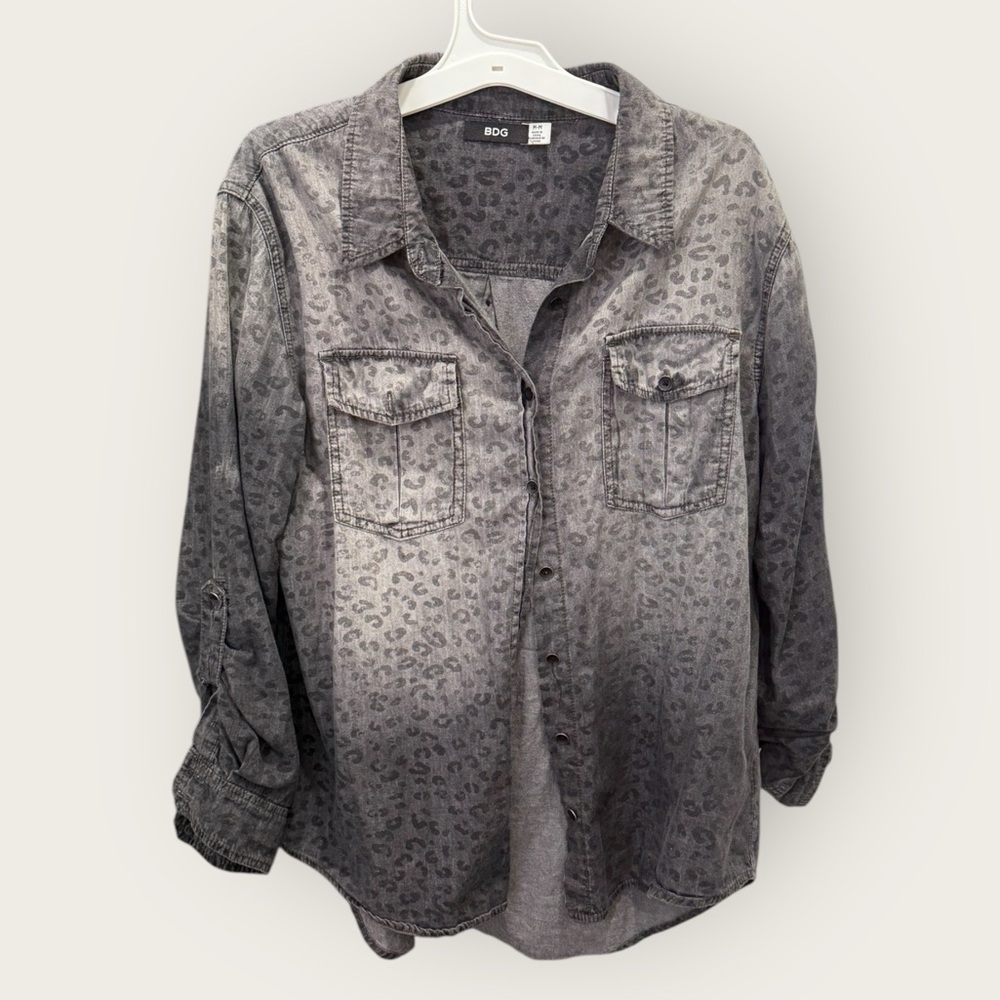 Distressed Leopard Print Button Down